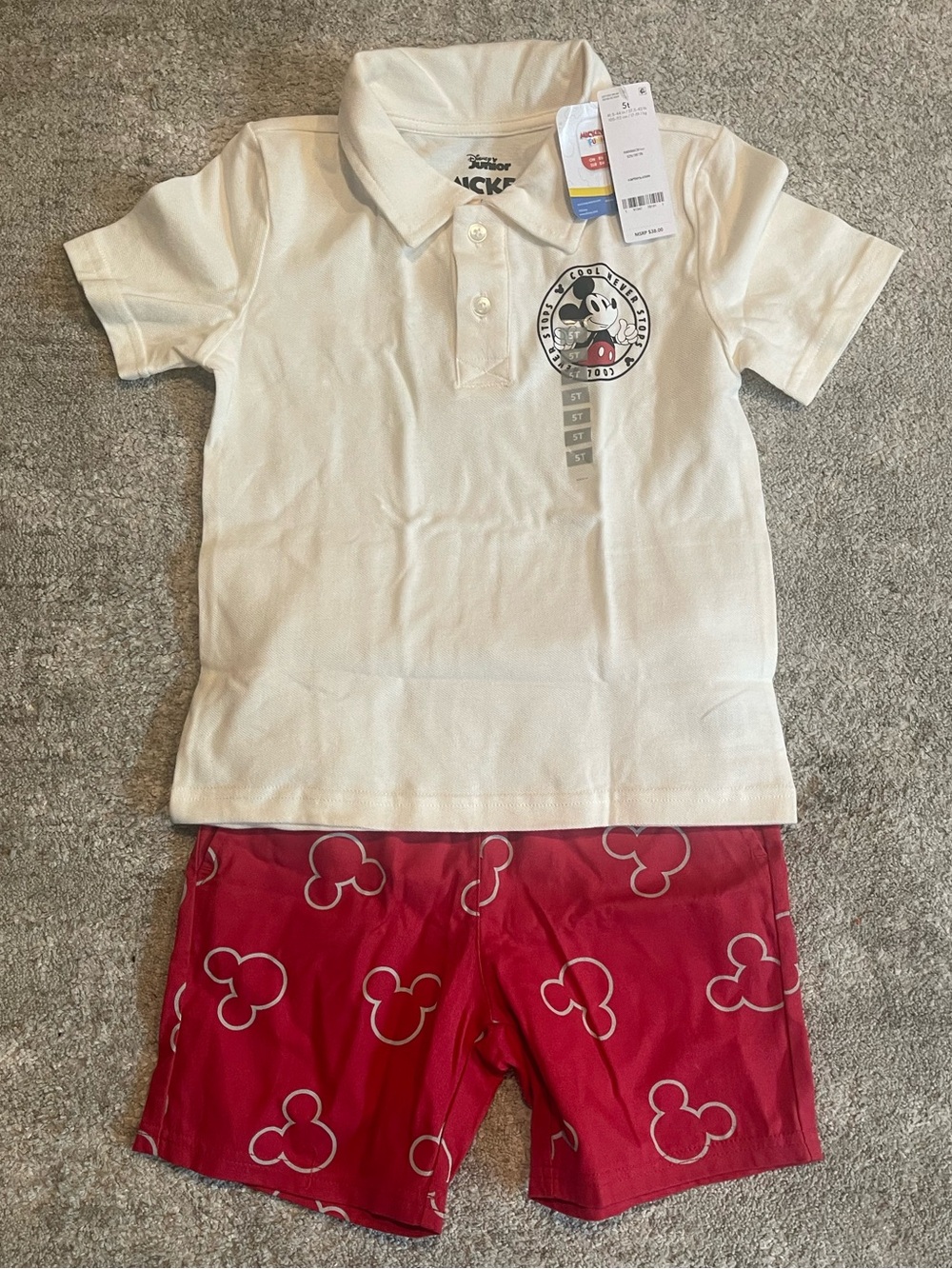 Carter's Cream Polo and Red Mickey Shorts Set